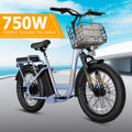 1200W Electric Scooter with Seat, 20" Fat Tire Electric Bike, 48V Battery, 30 Miles & 20MPH, Basket & Adjustable Seat