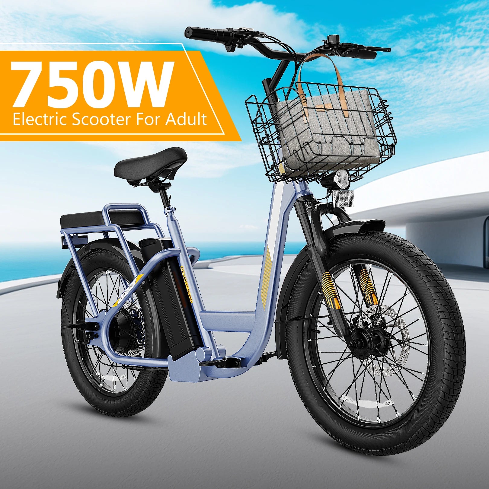 1200W Electric Scooter with Seat, 20" Fat Tire Electric Bike, 48V Battery, 30 Miles & 20MPH, Basket & Adjustable Seat