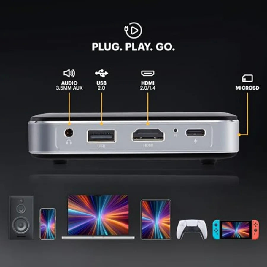 Luma 150 Wireless Mini Pico Projector Black DLP Technology Supports 1080p Resolution with Built-in Stereo Speaker and Rechargea