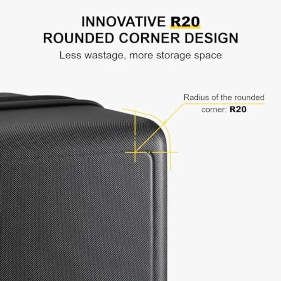20 Inch Lightweight Luminous Textured Hardside Carry-on Luggage with Wheels Airline Approved Black Travel Bag Tsa Lock