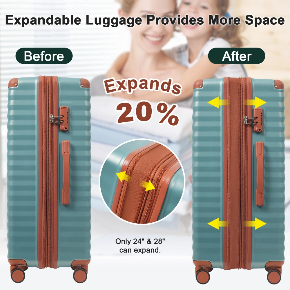 Luggage Set 5pcs Hardside Expandable Carry on Suitcase with Spinner Wheels TSA Lock USB Port  Cup Holder Duffel Bag Toiletry Bag