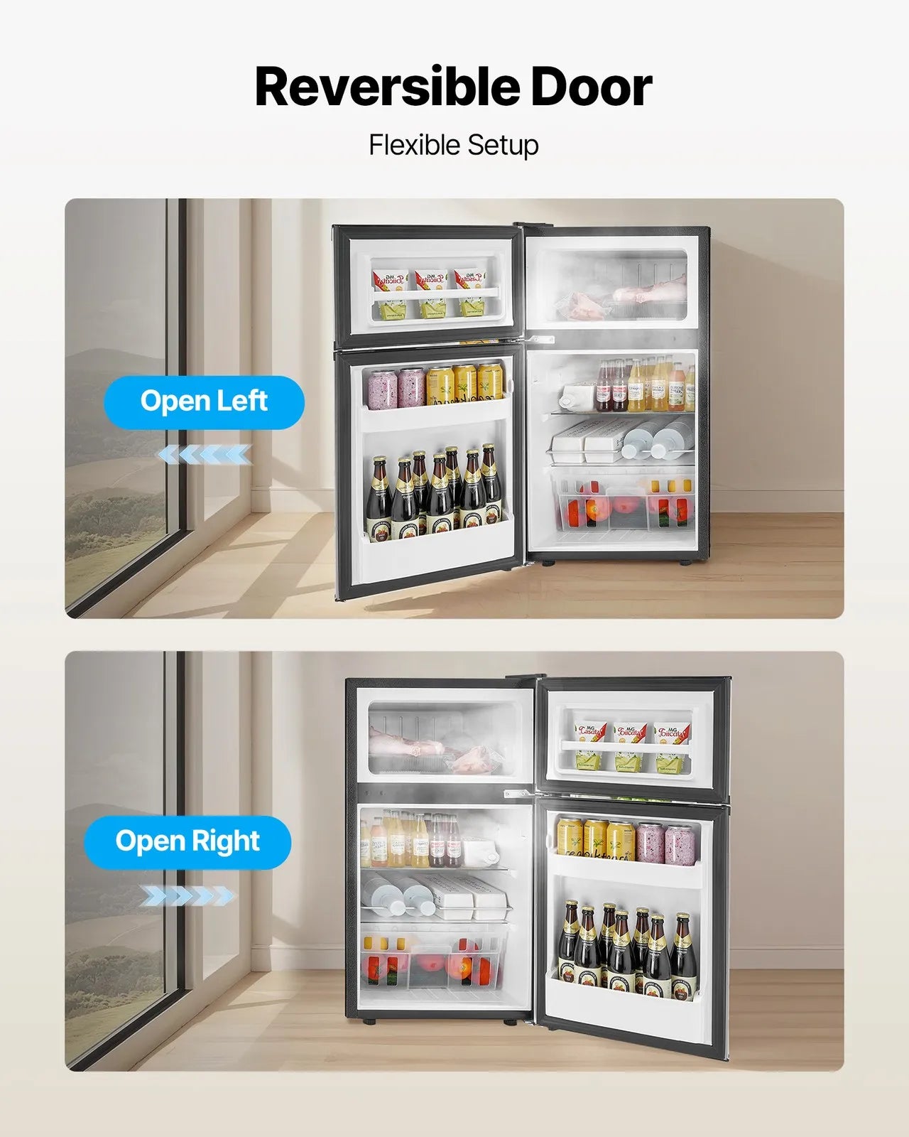 Mini Fridge with Freezer 3.2 Cu.Ft Two Door Compact Refrigerator Stainless