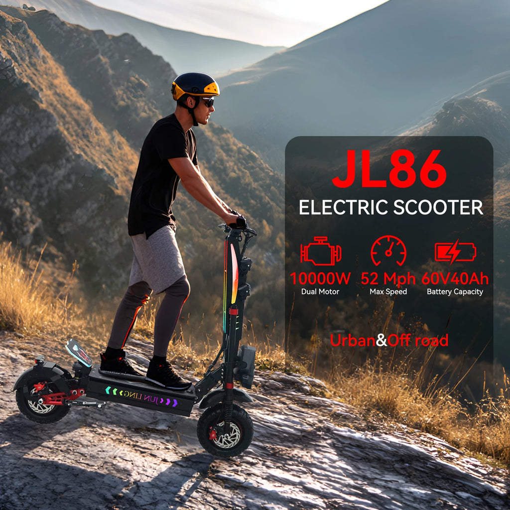 JL86 Electric Scooter 10000W Dual-Motor 60V40Ah 52Mph 75Mile E-Scooter with NFC Bluetooth 13 Inch Tire Electric Scooter Adults