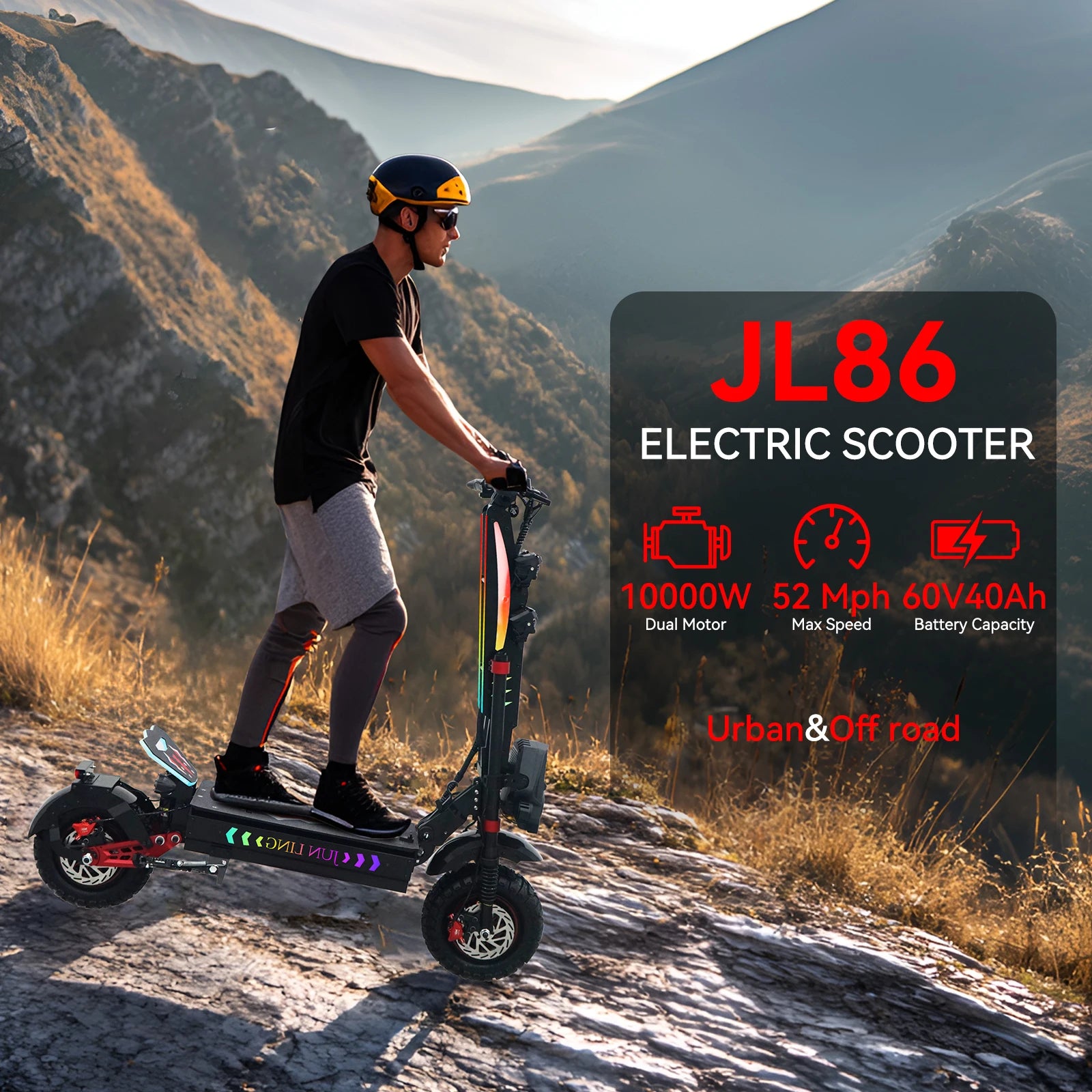 JL86 Electric Scooter 10000W Dual-Motor 60V40Ah 52Mph 75Mile E-Scooter with NFC Bluetooth 13 Inch Tire Electric Scooter Adults