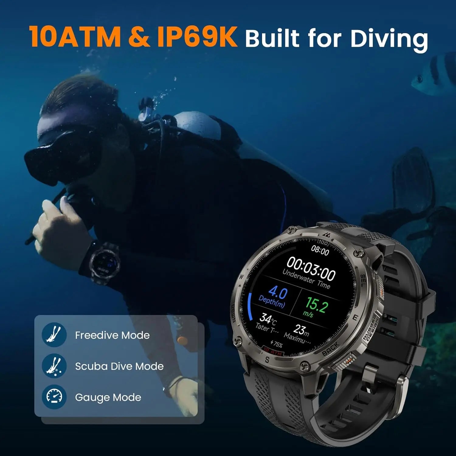 Men's Smart Watch with GPS, Waterproof 100M, 50-Day Battery, Bluetooth Calls, Heart Rate Monitor