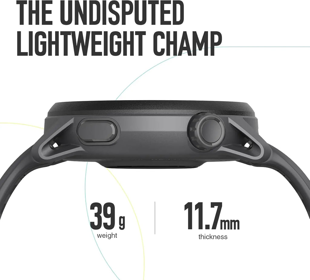 Lightweight GPS Sport Watch with 17-Day Battery, Heart Rate Monitor, Sleep Tracking - Black Silicone