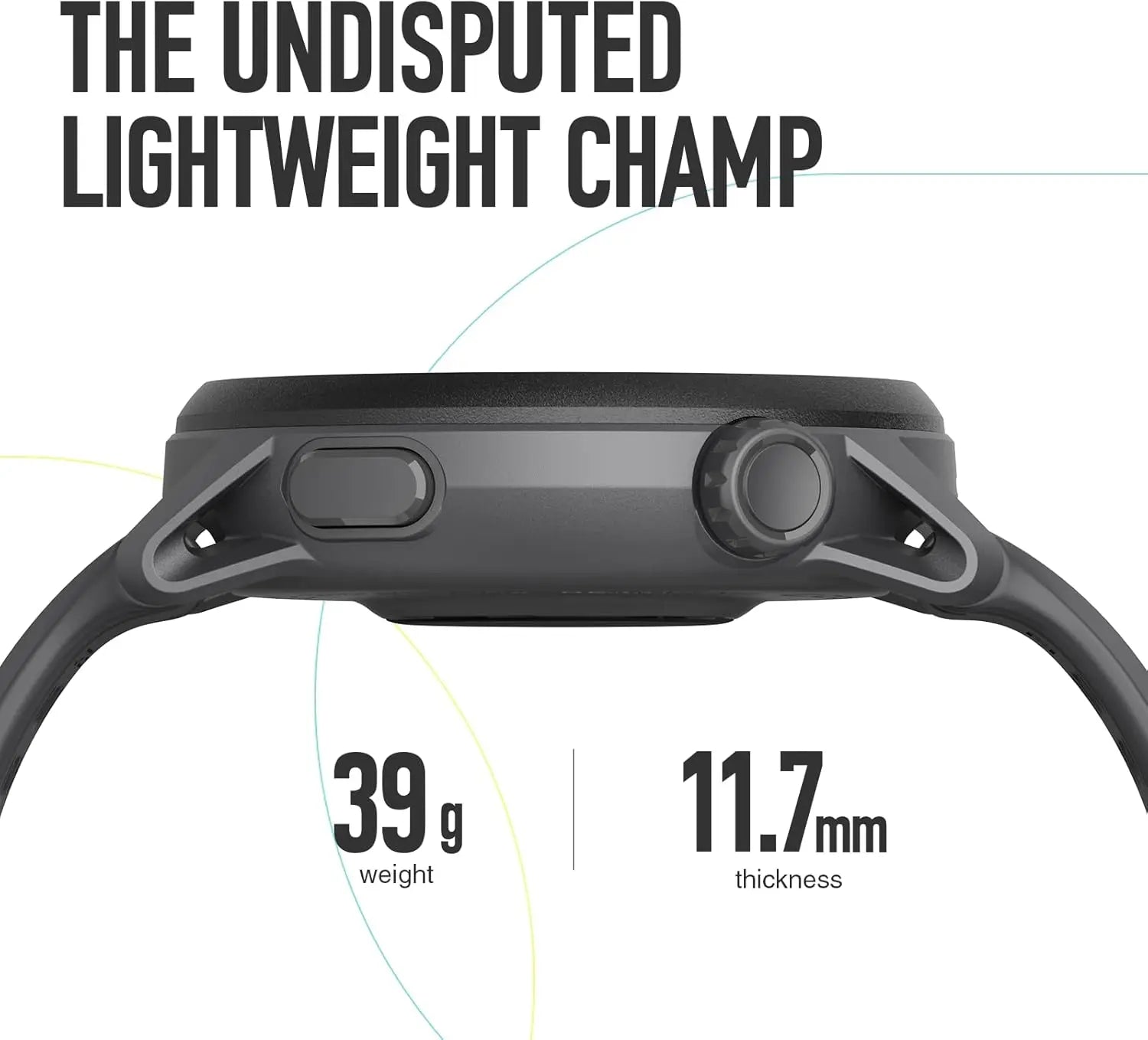 Lightweight GPS Sport Watch with 17-Day Battery, Heart Rate Monitor, Sleep Tracking - Black Silicone