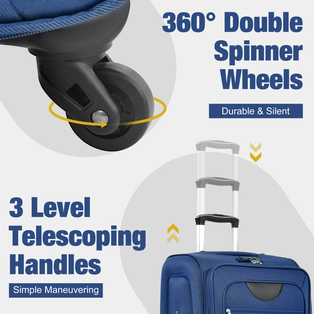 3Pcs Softside Expandable Travel Luggage Set 22/26/30 Inch with Duffel Bag Upright Spinner Wheels Lightweight Softshell
