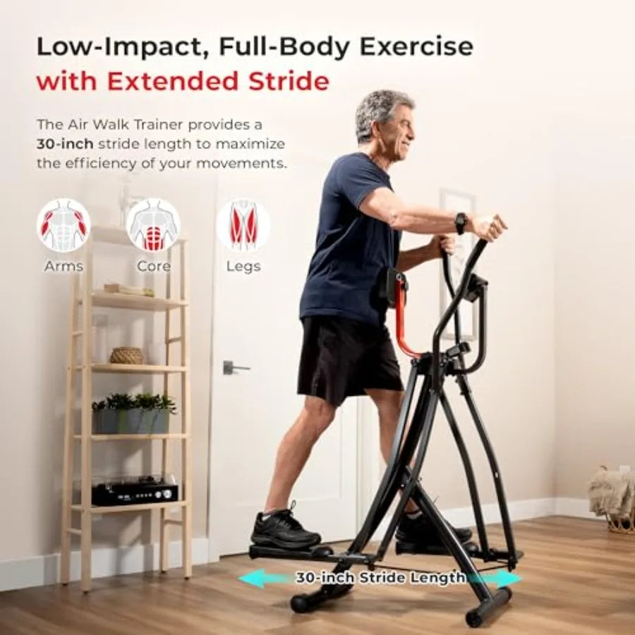 Foldable Air Walk Elliptical 30 Long Stride Full-Body Cardio Cross Trainer for Home Office with Bluetooth SunnyFit App and Adju