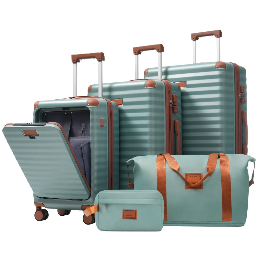 Luggage Set 5pcs Hardside Expandable Carry on Suitcase with Spinner Wheels TSA Lock USB Port  Cup Holder Duffel Bag Toiletry Bag