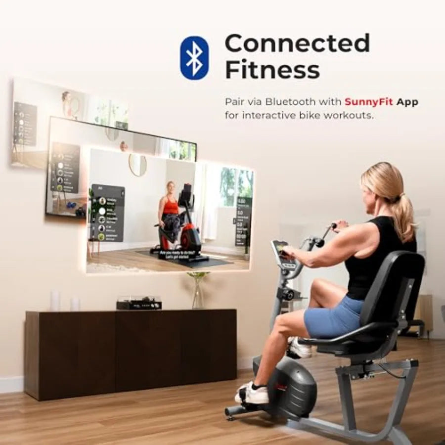 Smart Magnetic Recumbent Bike for Home Cardio Training in Black with SunnyFit App Connectivity Optional Hand Cycle Resistance B