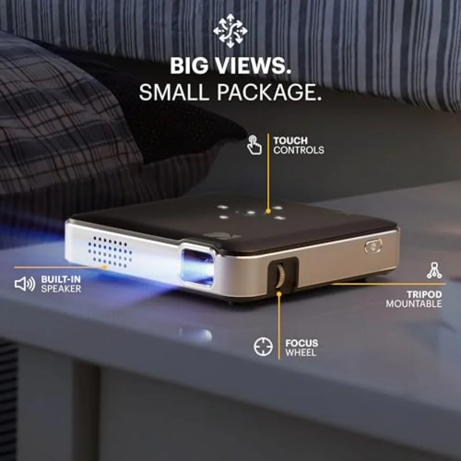 Luma 150 Wireless Mini Pico Projector Black DLP Technology Supports 1080p Resolution with Built-in Stereo Speaker and Rechargea