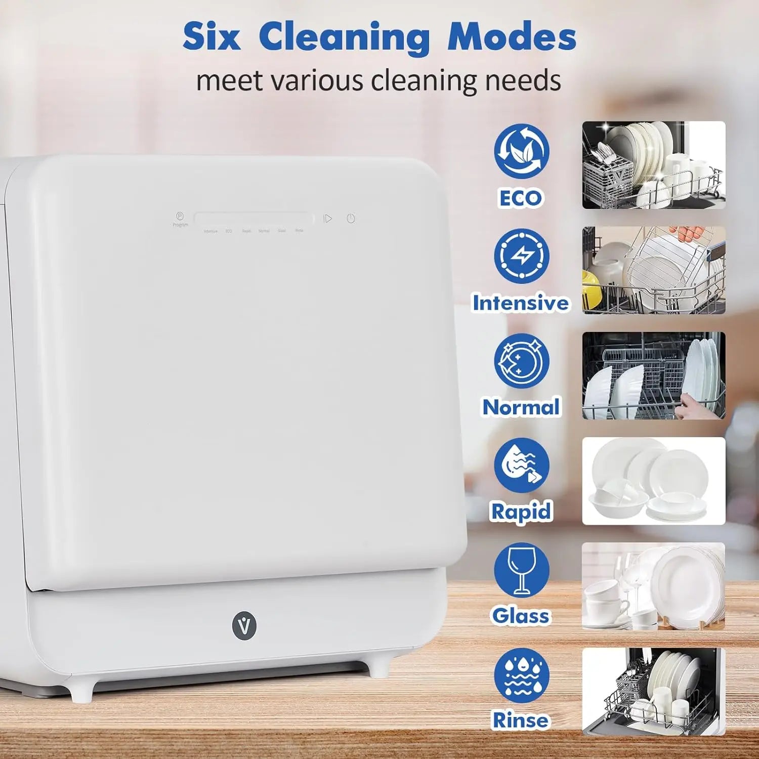 120V/900W Portable Dishwasher Compact Dishwasher Countertop with Faucet & Manual Water Tank (5L) Modes Water Inlet,6 Programs