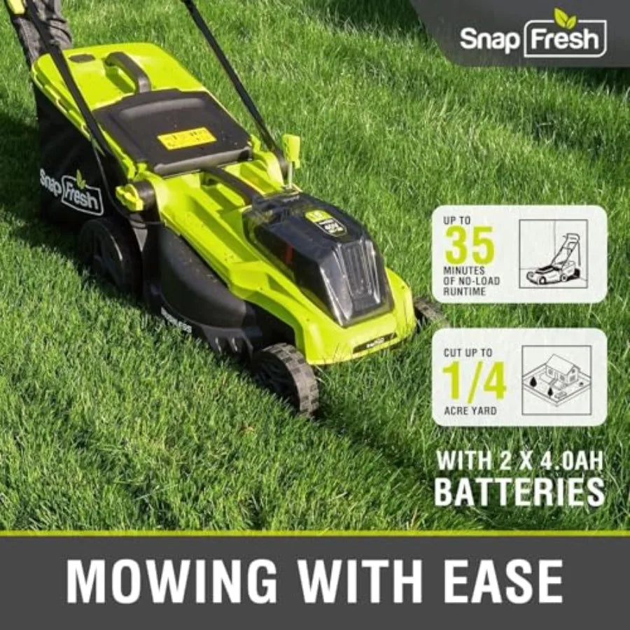 Cordless Electric Lawn Mower 40V 16 Brushless Push Mower with 2 x 4.0Ah Batteries and Fast Charger - Battery Powered Lawn Mower