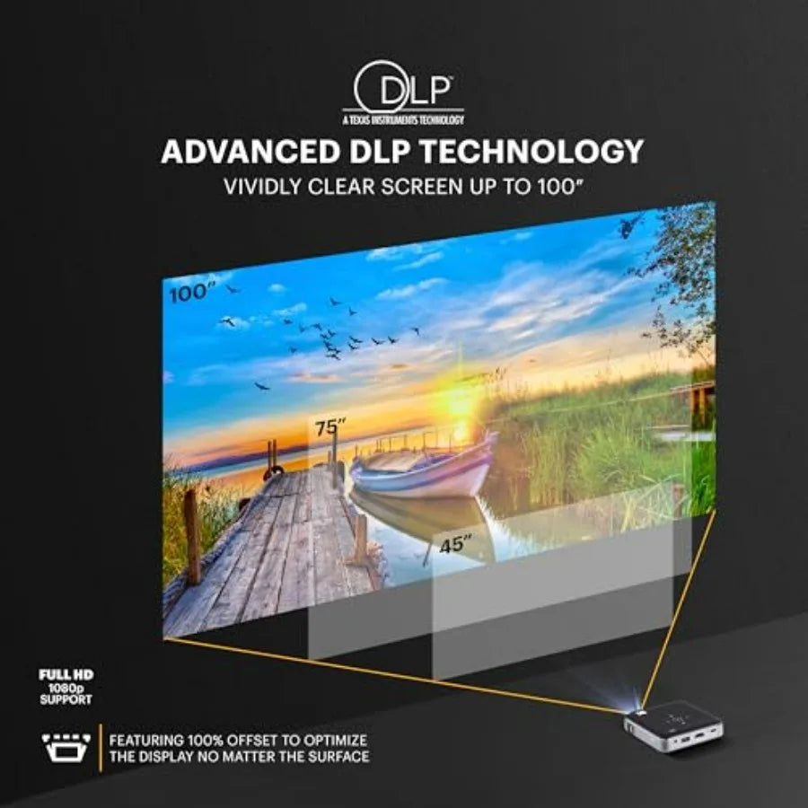 Luma 150 Wireless Mini Pico Projector Black DLP Technology Supports 1080p Resolution with Built-in Stereo Speaker and Rechargea