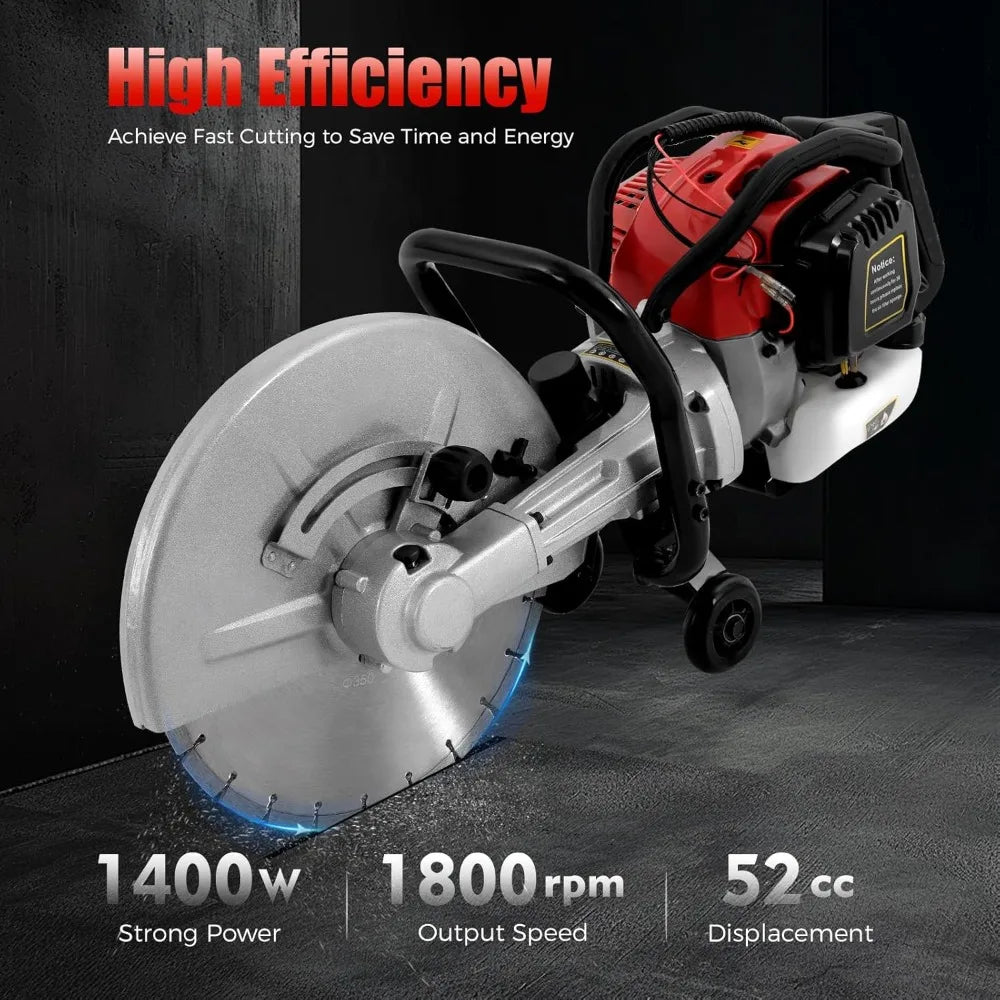 NEW 1400W 52CC Circular Saws Gas Powered Cement Wet Dry Masonry Concrete Cut Off Saw With 350Mm Blade Adjustable Cutting Depth
