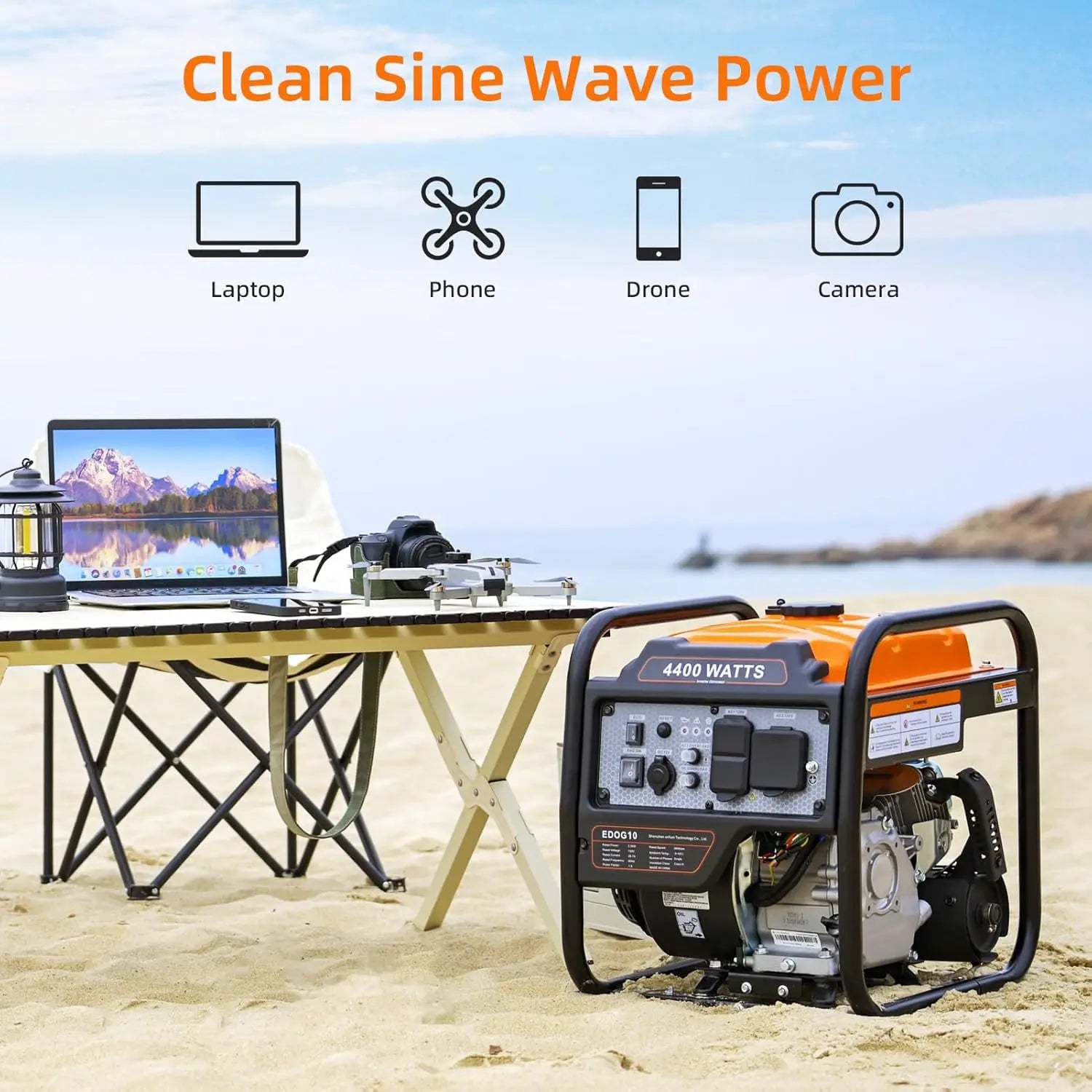 4400W Inverter Generator, Gas Powered, Portable Open Frame, Low Noise, ECO Mode, RV Ready, Emergency Home Backup