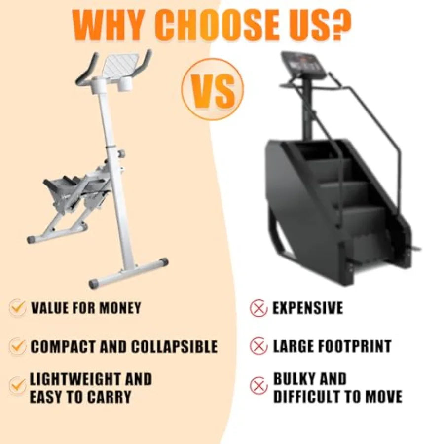 Stair Stepper Folding Vertical Cardio Exercise Climber StairMaster for Exercise at Home Full Body Workout Machine with Handleba