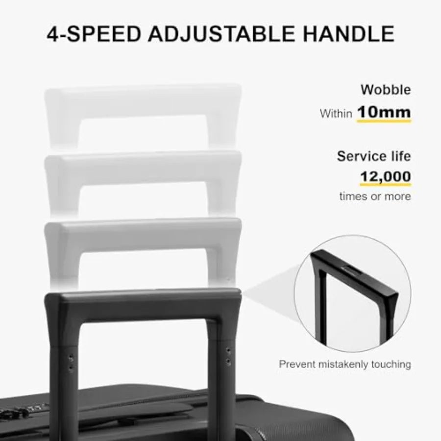 20 Inch Lightweight Luminous Textured Hardside Carry-on Luggage with Wheels Airline Approved Black Travel Bag Tsa Lock