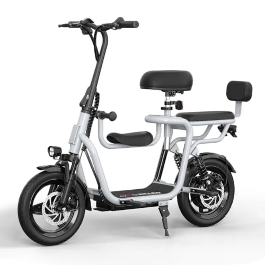 Electric Scooter with Seats for Adults 500W Motor E Bike 14 Pneumatic Tire 20 Miles Range 18.75Mph Silver Electric Bicycle for