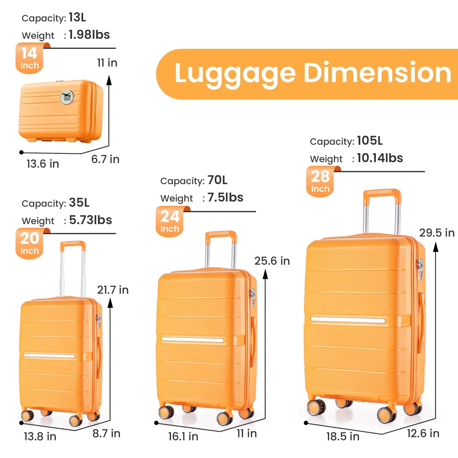 Luggage Sets 4 Piece(14/20/24/28) PP Lightweight & Durable Expandable suitcase  suitcase set kid travel suitcase and travel bags