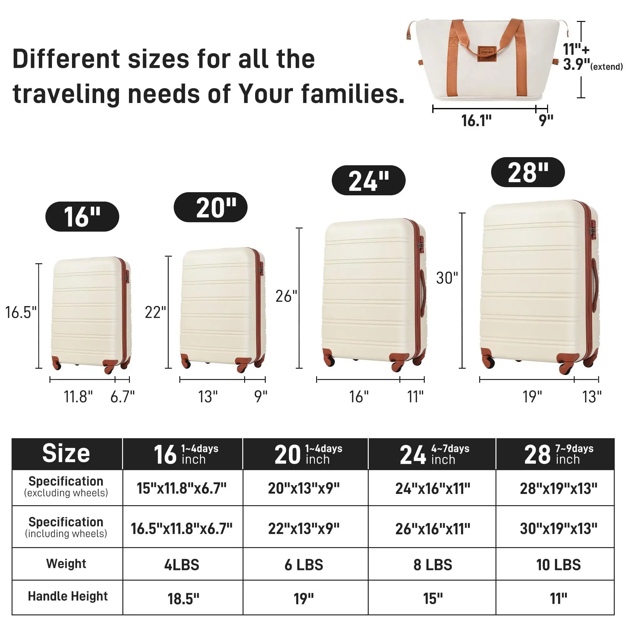 Hardshell Luggage Sets 4 pcs + Bag Spinner Suitcase with TSA Lock Lightweight-16"+20"+24"+28" Luggages  suitcase set carry