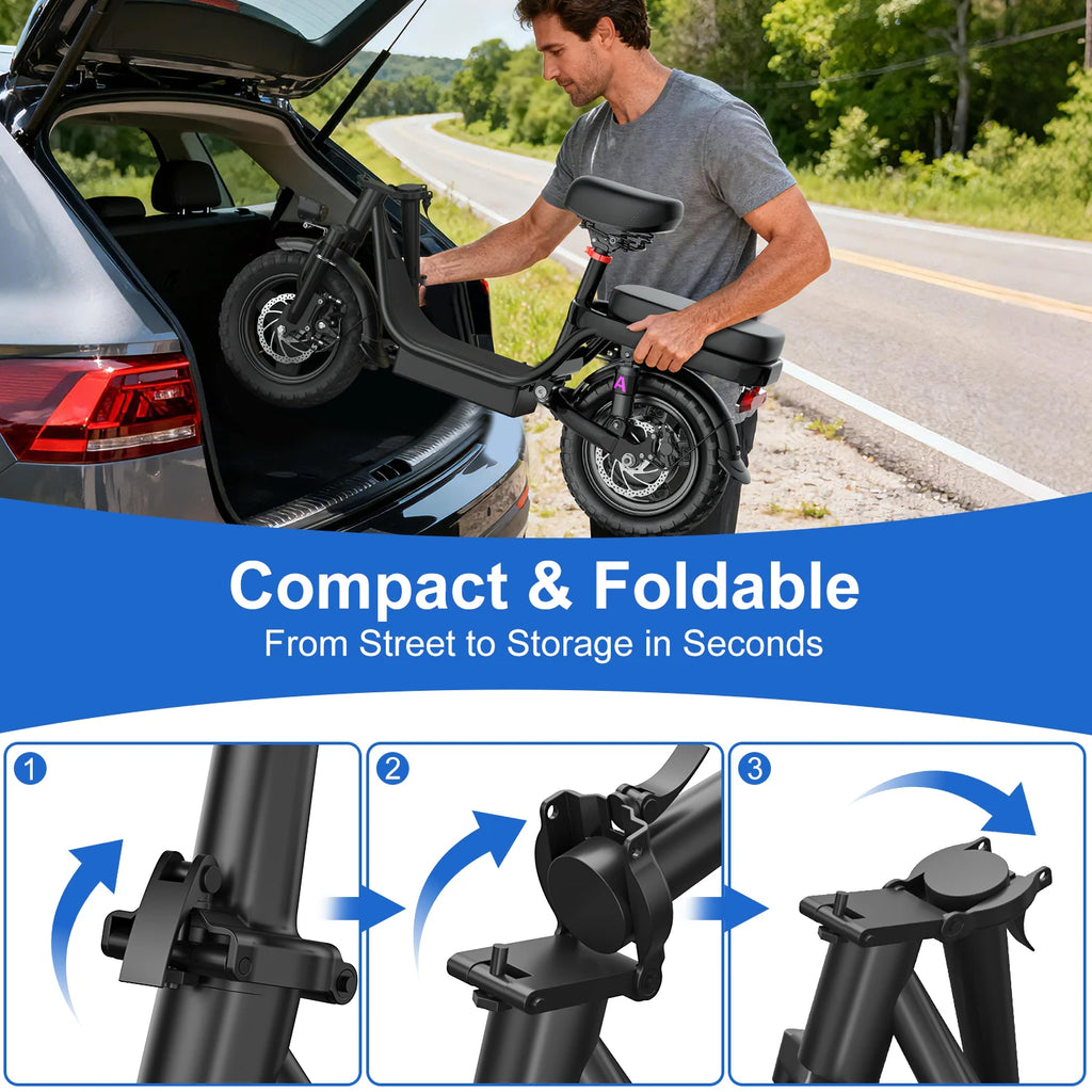 Electric Scooter Adult 14 26 Inch 1000w 30-60miles 48v 10a 15a 17.5a Removable Battery,adjustable Front Brake Seat Electric Bike