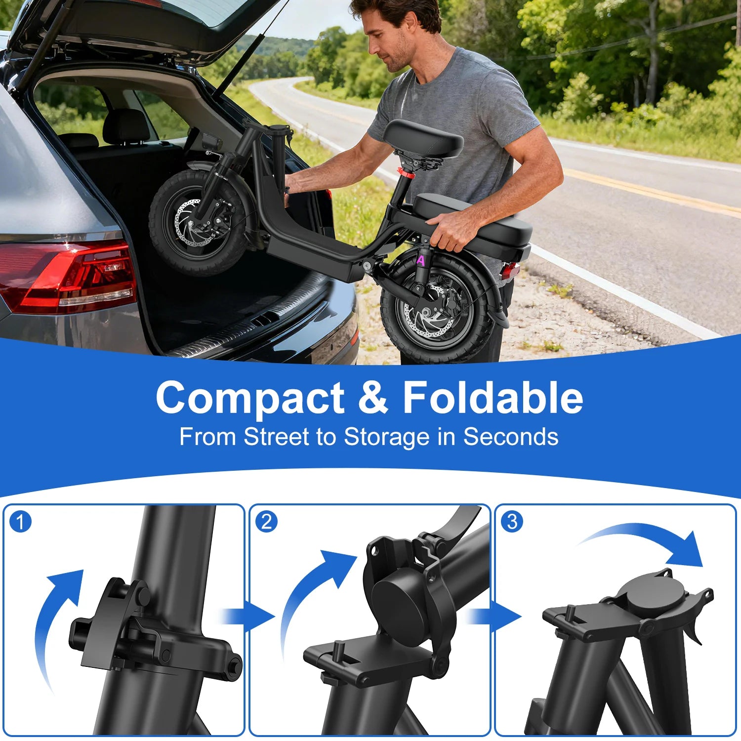 Electric Scooter Adult 14 26 Inch 1000w 30-60miles 48v 10a 15a 17.5a Removable Battery,adjustable Front Brake Seat Electric Bike