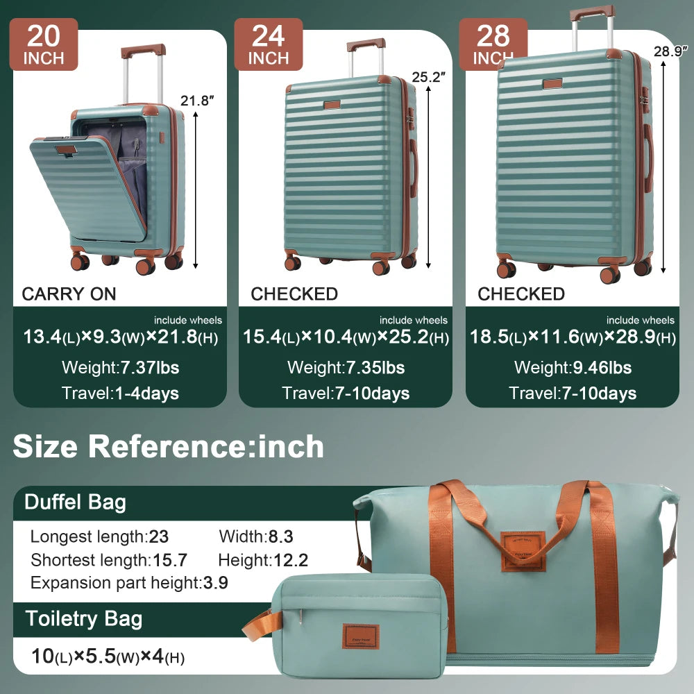 Luggage Set 5pcs Hardside Expandable Carry on Suitcase with Spinner Wheels TSA Lock USB Port  Cup Holder Duffel Bag Toiletry Bag