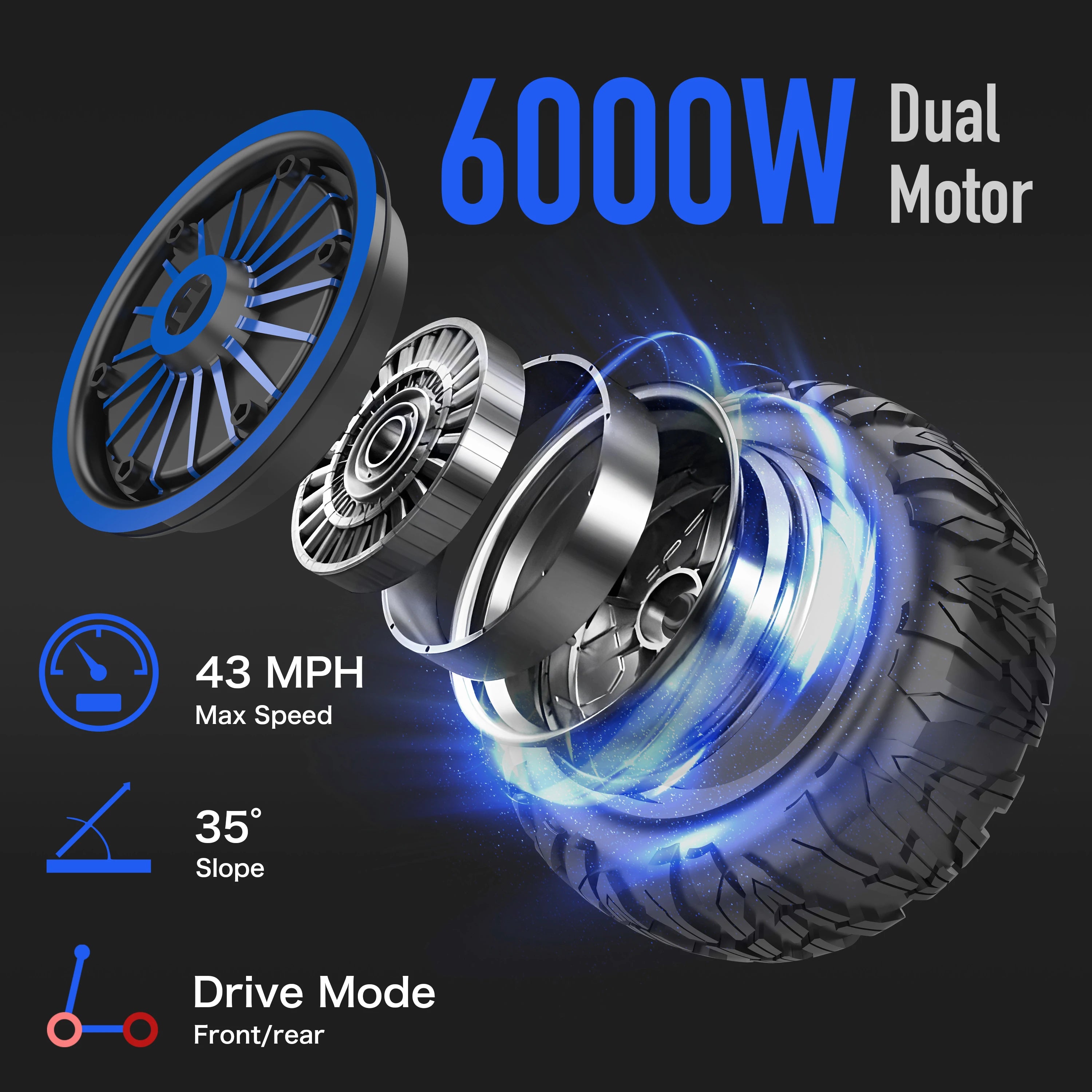 JL80 Electric Offroad Scooter -40 MPH 6000W Dual Motor for Adults 60V30Ah Battery 50Miles 12''All-Terrain Off-Road Tire Escooter