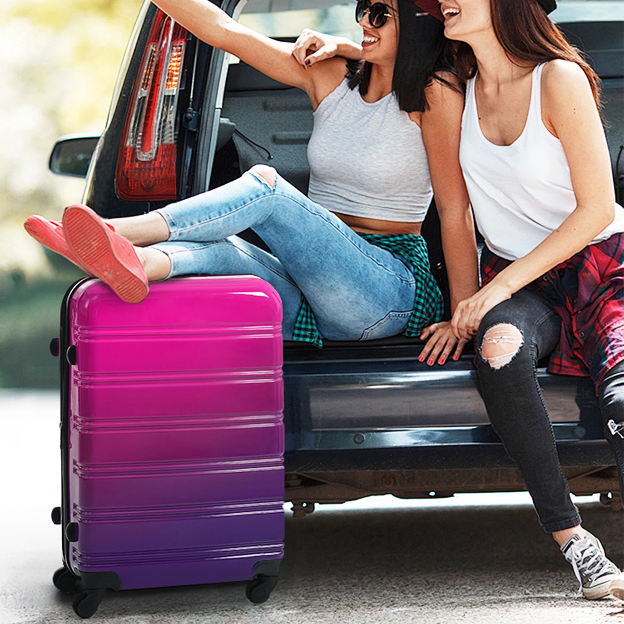 Hardshell Luggage Sets 3 Piece Gradient Color Expandable Suitcase with Spinner Wheels and TSA Lock Lightweight 20" 24" 28"