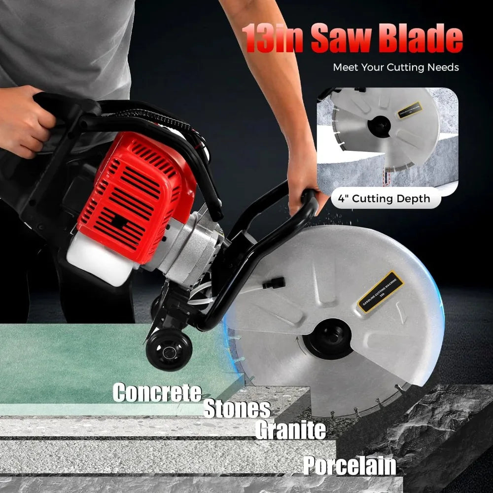 NEW 1400W 52CC Circular Saws Gas Powered Cement Wet Dry Masonry Concrete Cut Off Saw With 350Mm Blade Adjustable Cutting Depth