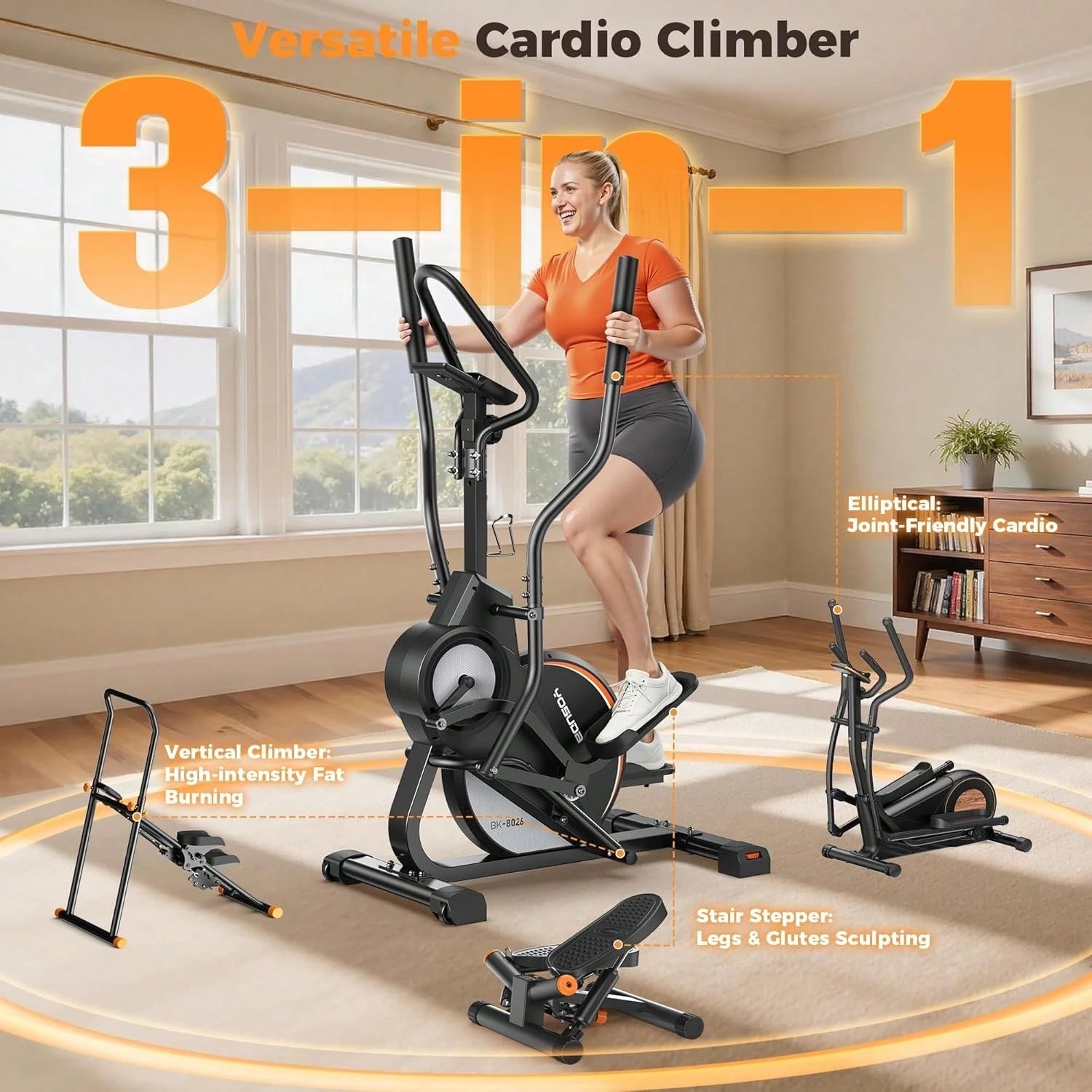 YOSUDA Cardio Climber Stepping Elliptical Machine,3 in 1 Elliptical,Fitness Cross Trainer with Hyper-Quiet Magnetic Drive System