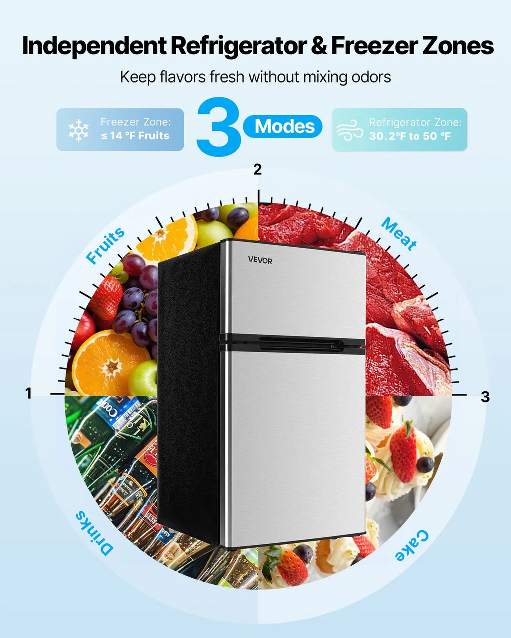 Mini Fridge with Freezer 3.2 Cu.Ft Two Door Compact Refrigerator Stainless