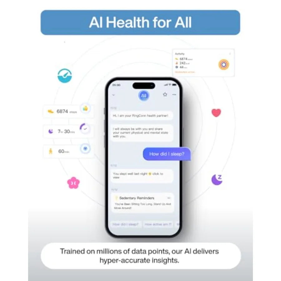 Gen 2 Air Ultra-Thin AI Smart Ring 10-Day Battery Life Fitness/Sleep/Stress/HR Tracker for WomenMen No App Fee for Standard Fea