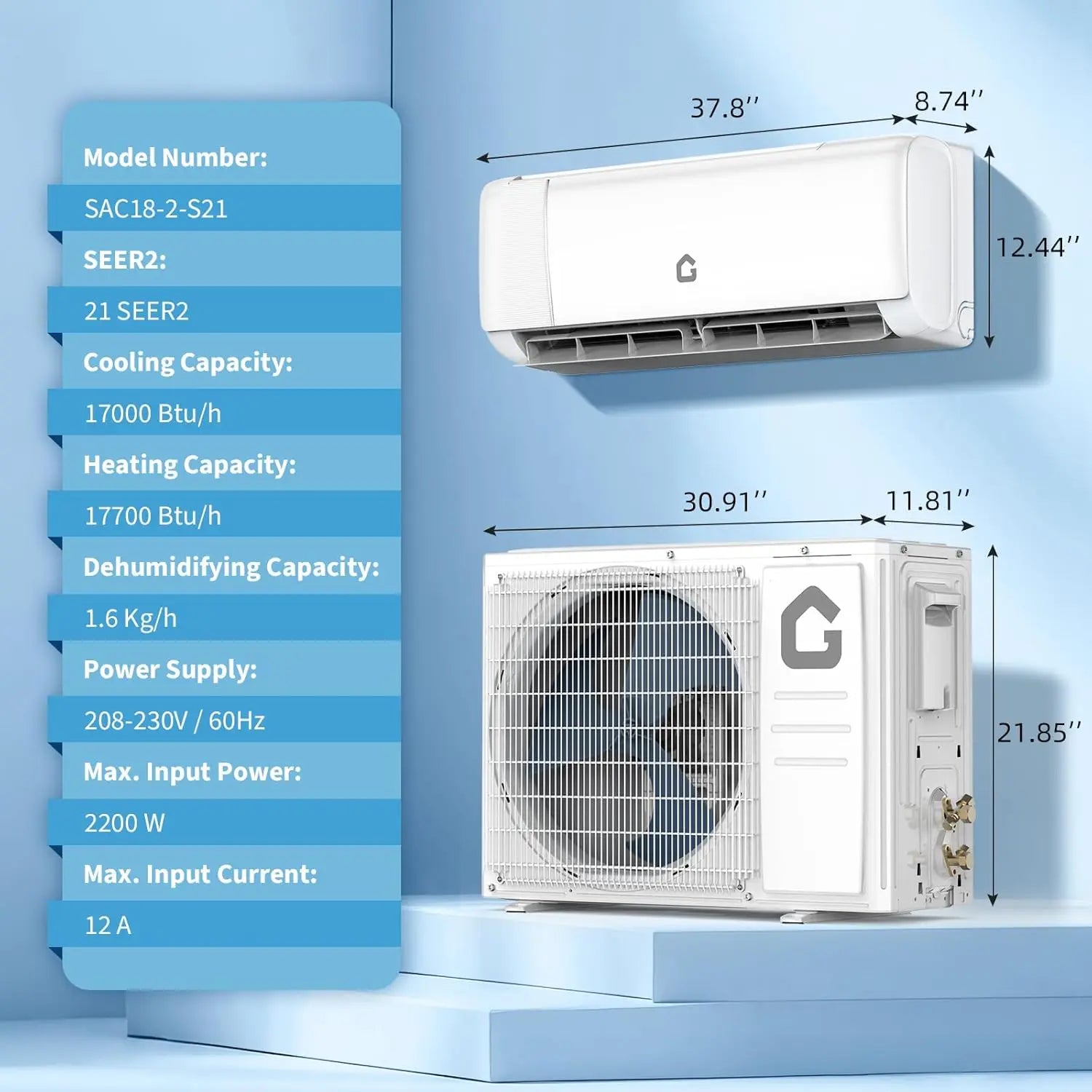 High SEER 18.5-22 Inverter Mini Split Air Conditioner Heat Pump – 9000-24000BTU 115V/230V WiFi Remote Easy Installation For Home
