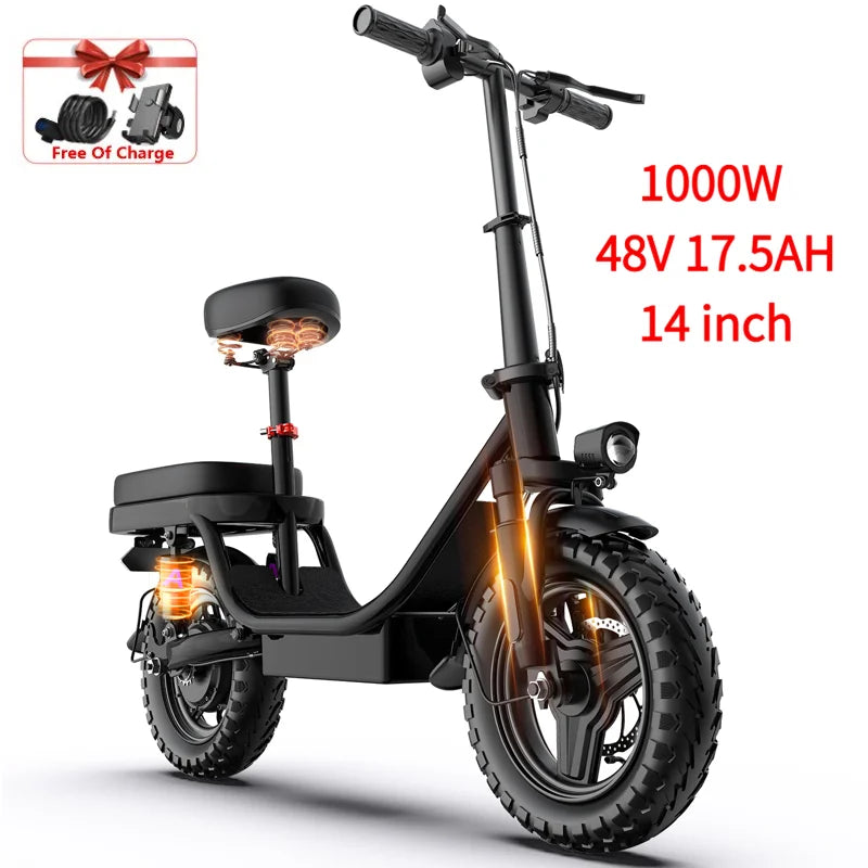 Electric Scooter Adult 1000w 14 26 Inch 30-50mph 30-60miles 48v 10ah 15ah 17.5a Removable Battery,factory Original Electric Bike