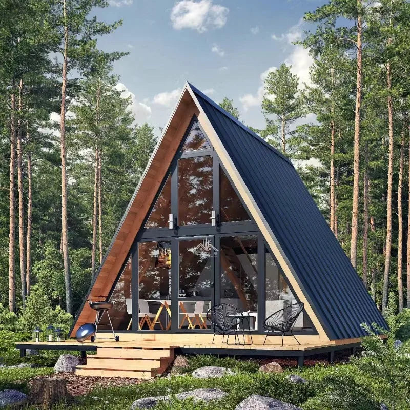 Tiny A Frame Triangle Cabin Kit Eco Friendly Wooden Prefab House for Summer Camp Vacation Stay