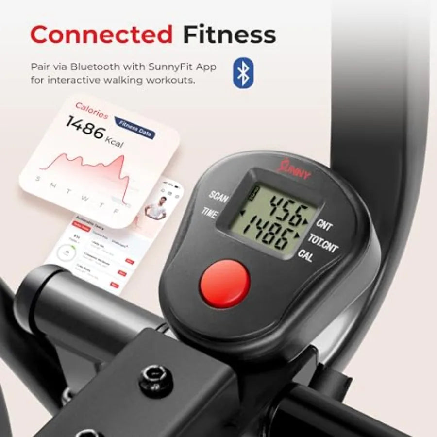 Foldable Air Walk Elliptical 30 Long Stride Full-Body Cardio Cross Trainer for Home Office with Bluetooth SunnyFit App and Adju