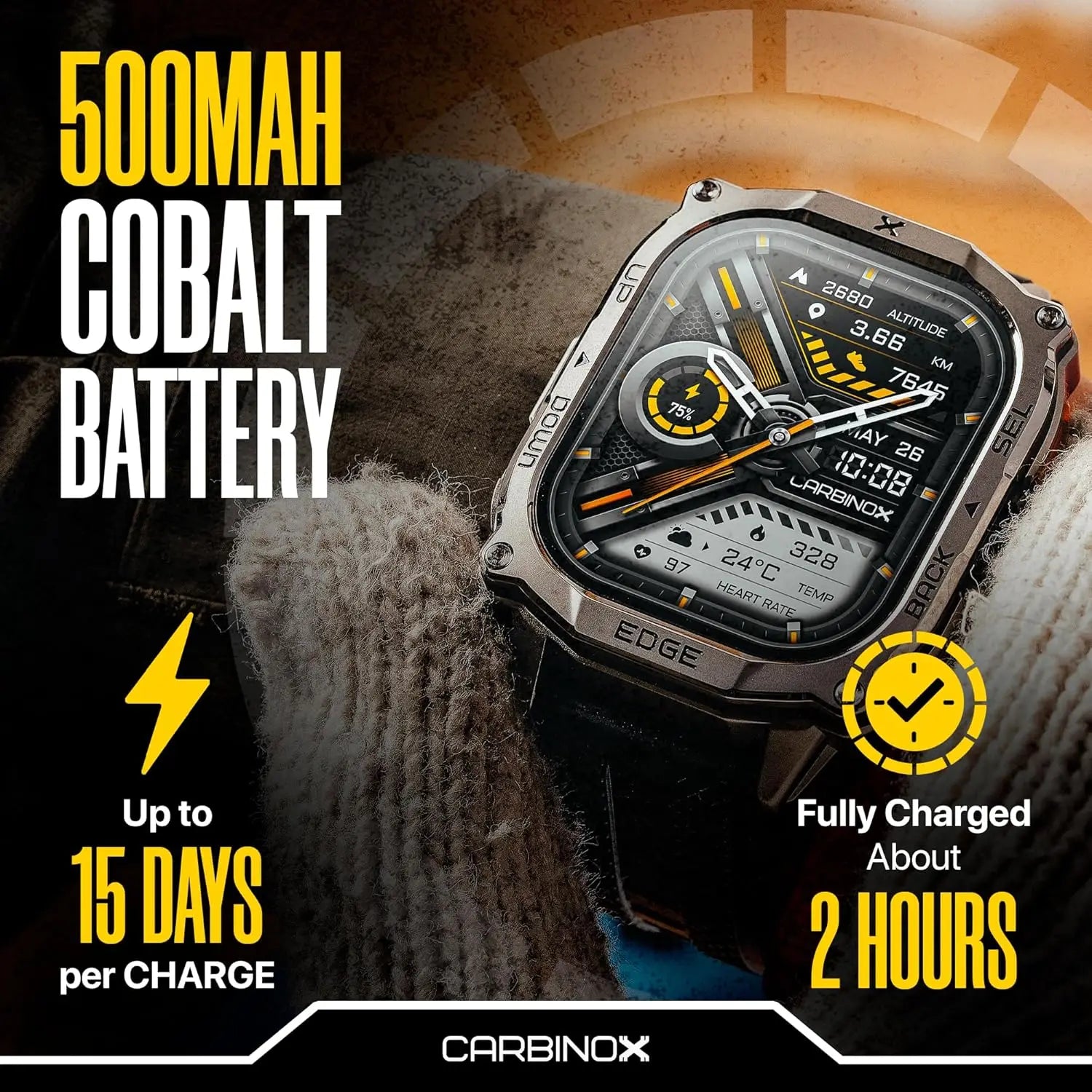 Rugged Smart Watch with 1.96" AMOLED, Stainless Steel, IP69K/5ATM, Dual-Band GNSS, Bluetooth Calls for Android and iOS