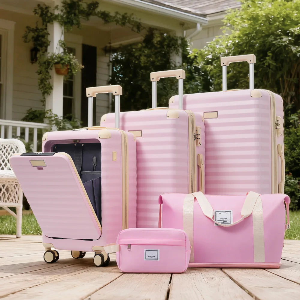 Luggage Set 5pcs Hardside Expandable Carry on Suitcase with Spinner Wheels TSA Lock USB Port  Cup Holder Duffel Bag Toiletry Bag