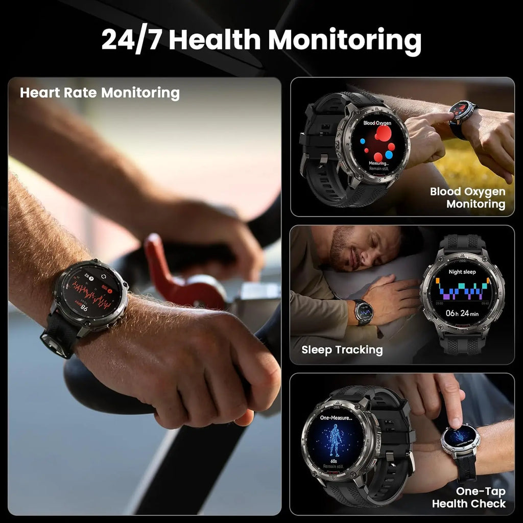 Men's Smart Watch with GPS, Waterproof 100M, 50-Day Battery, Bluetooth Calls, Heart Rate Monitor