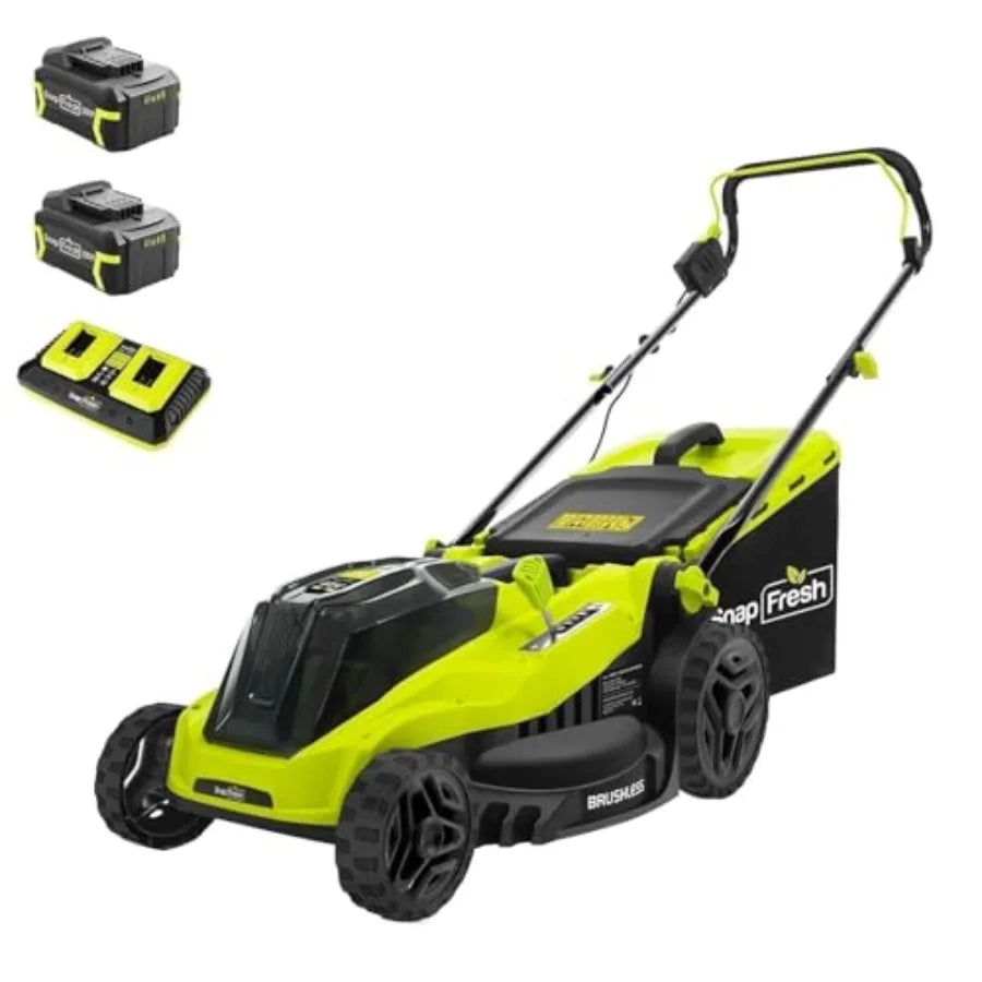 Cordless Electric Lawn Mower 40V 16 Brushless Push Mower with 2 x 4.0Ah Batteries and Fast Charger - Battery Powered Lawn Mower