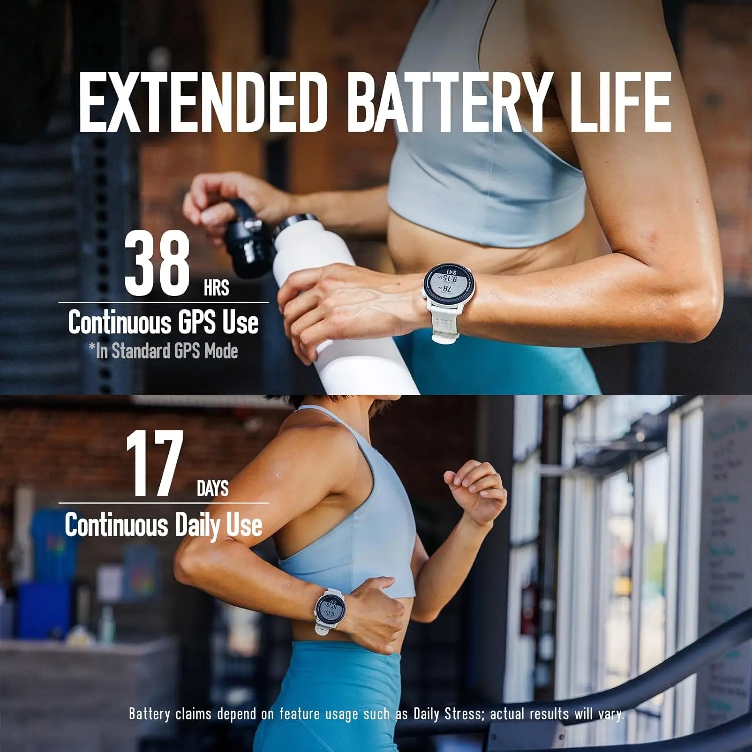 Lightweight GPS Sport Watch with 17-Day Battery, Heart Rate Monitor, Sleep Tracking - Black Silicone