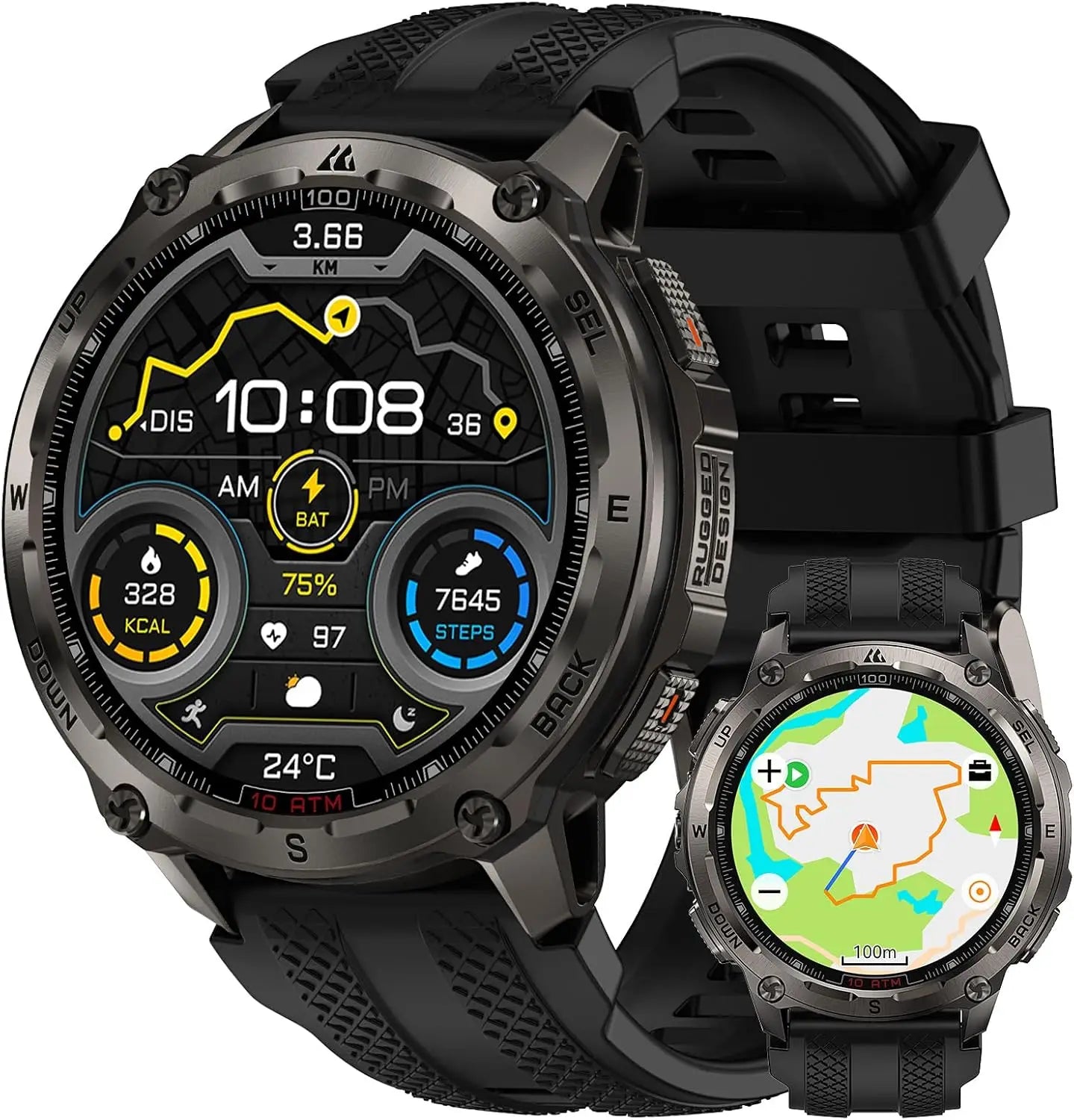 Men's Smart Watch with GPS, Waterproof 100M, 50-Day Battery, Bluetooth Calls, Heart Rate Monitor
