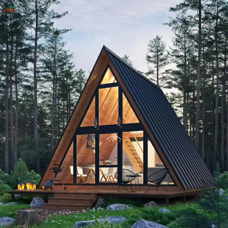 Tiny A Frame Triangle Cabin Kit Eco Friendly Wooden Prefab House for Summer Camp Vacation Stay