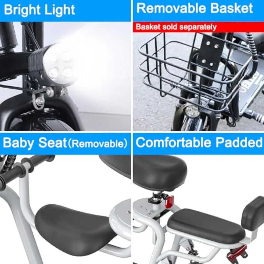 Electric Scooter with Seats for Adults 500W Motor E Bike 14 Pneumatic Tire 20 Miles Range 18.75Mph Silver Electric Bicycle for