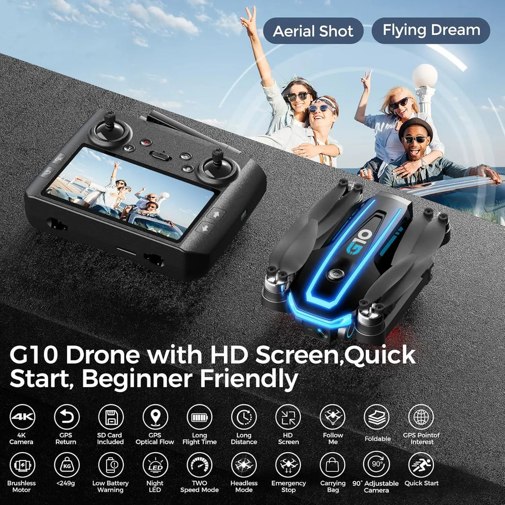 4K GPS Drone with HD Screen, Auto Return & Follow Me, Lightweight Under 250g, Easy for Beginners