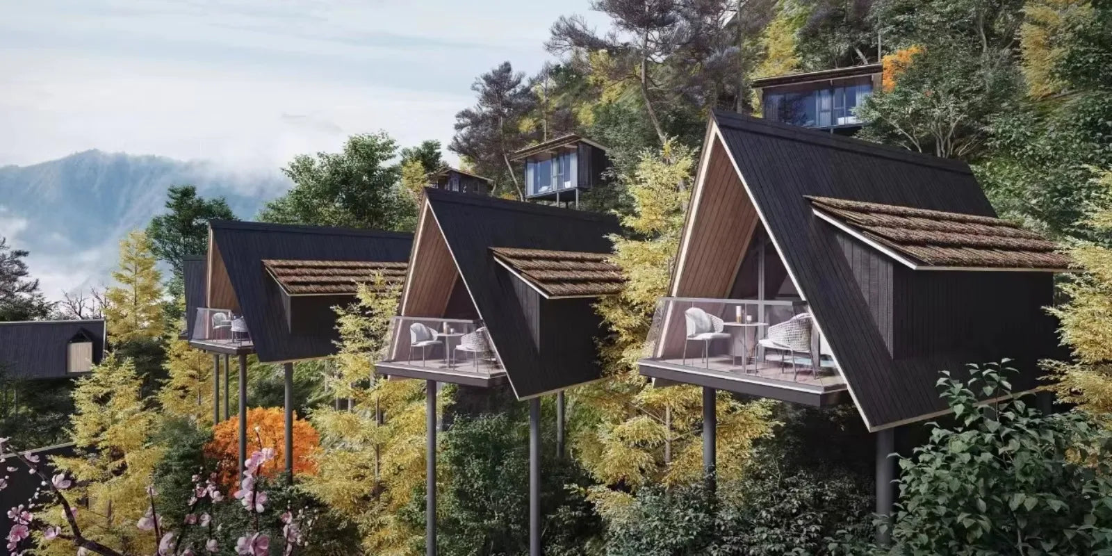 Tiny A Frame Triangle Cabin Kit Eco Friendly Wooden Prefab House for Summer Camp Vacation Stay