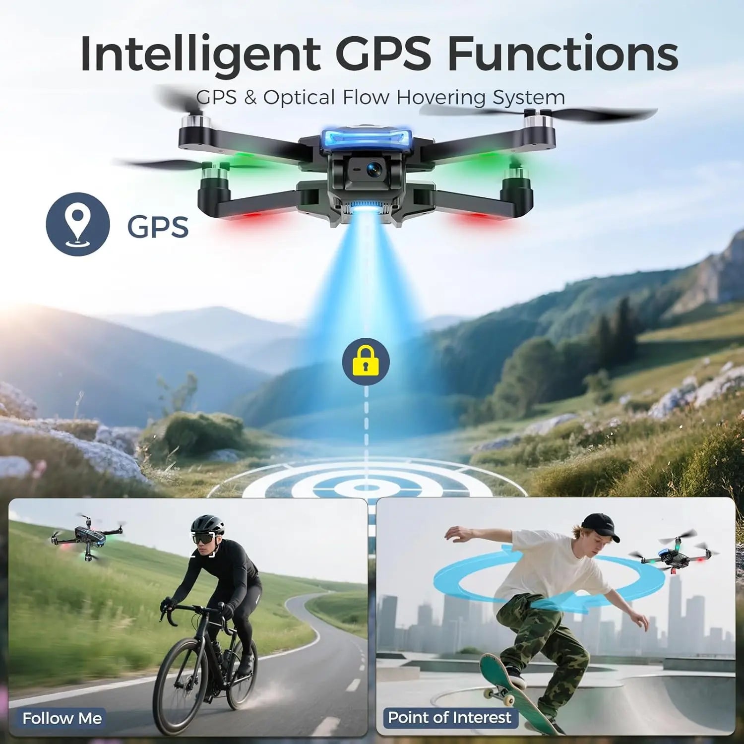 4K GPS Drone with HD Screen, Auto Return & Follow Me, Lightweight Under 250g, Easy for Beginners